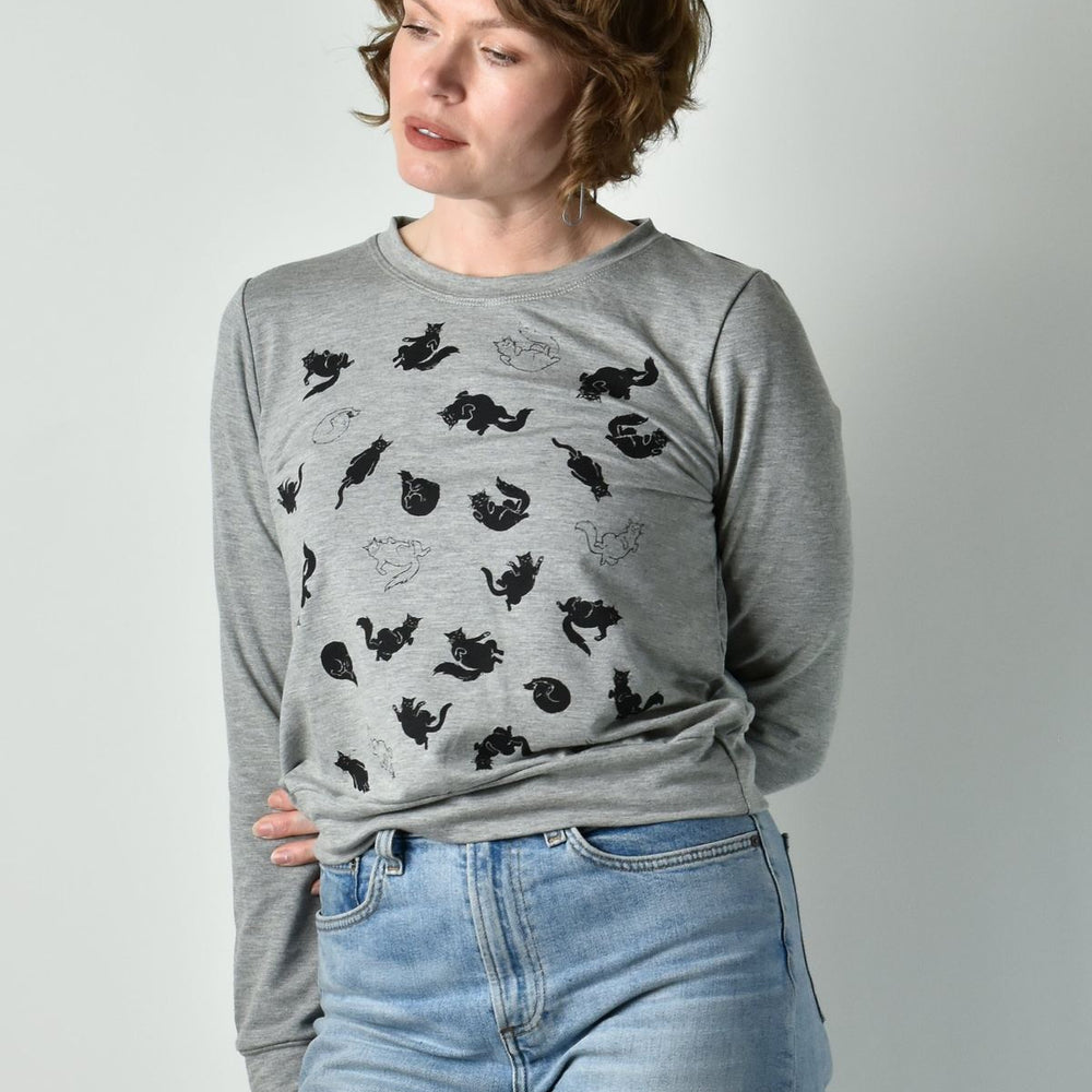 Cropped Sweatshirt - Lazy Cats poison-pear