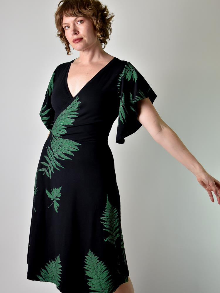Flutter Dress - Ferns on Black Poison Pear Flutter Dress - Ferns on Black Poison Pear