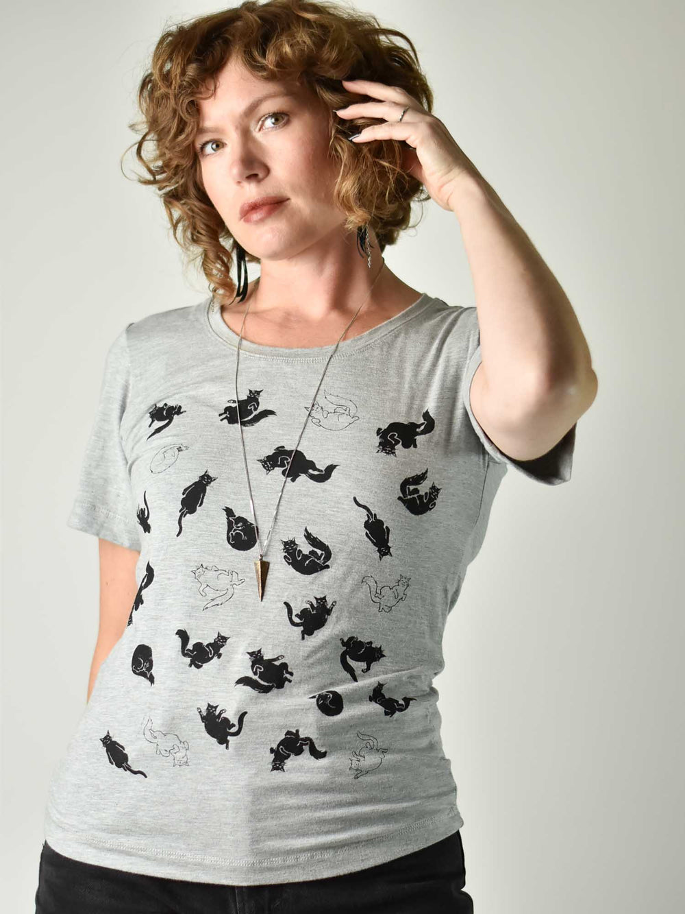 Fitted Short Sleeve - Lazy Cats Grey poison-pear