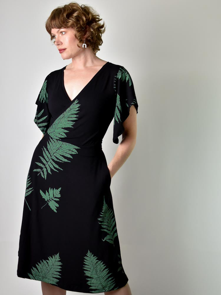 
                  
                    Flutter Dress - Ferns on Black poison-pear
                  
                