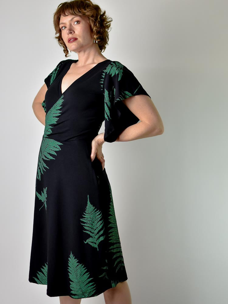 Flutter Dress - Ferns on Black poison-pear