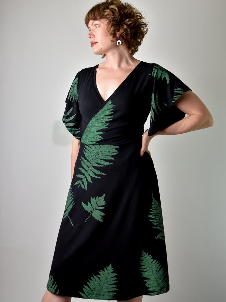 
                  
                    Flutter Dress - Ferns on Black poison-pear
                  
                