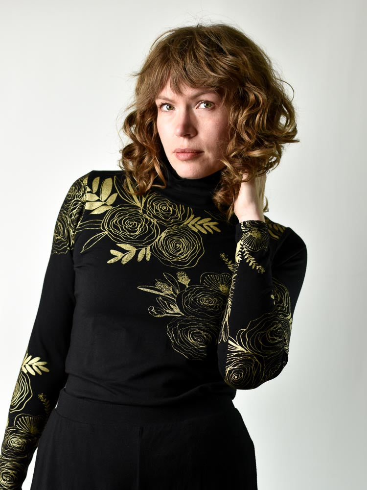 Gold Floral Turtleneck poison-pear