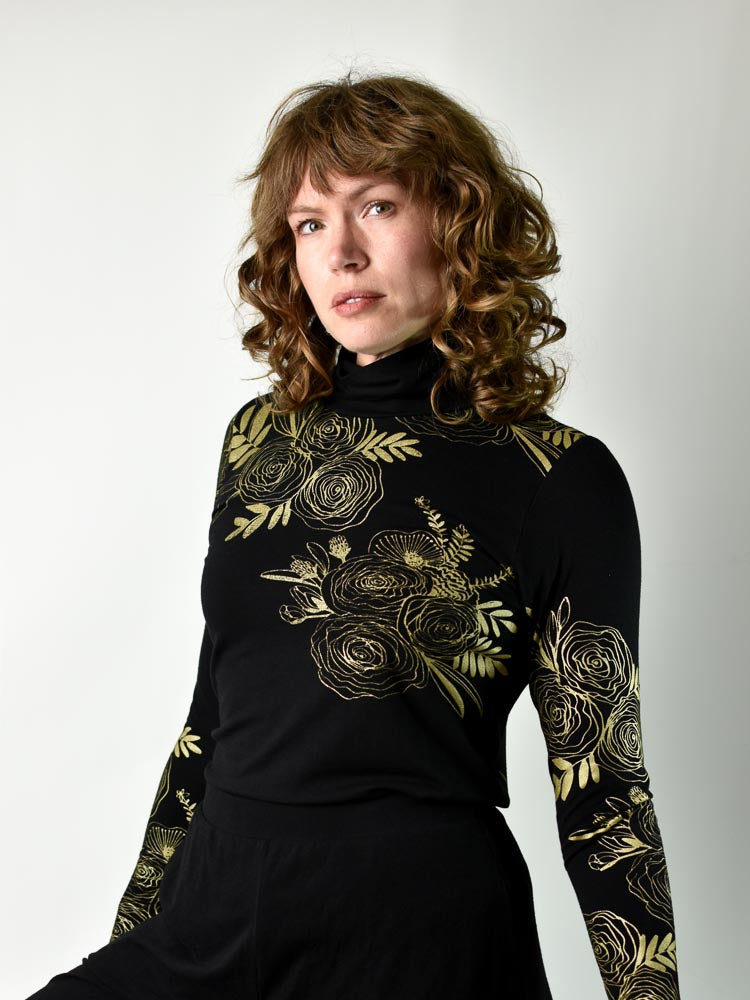 Gold Floral Turtleneck poison-pear