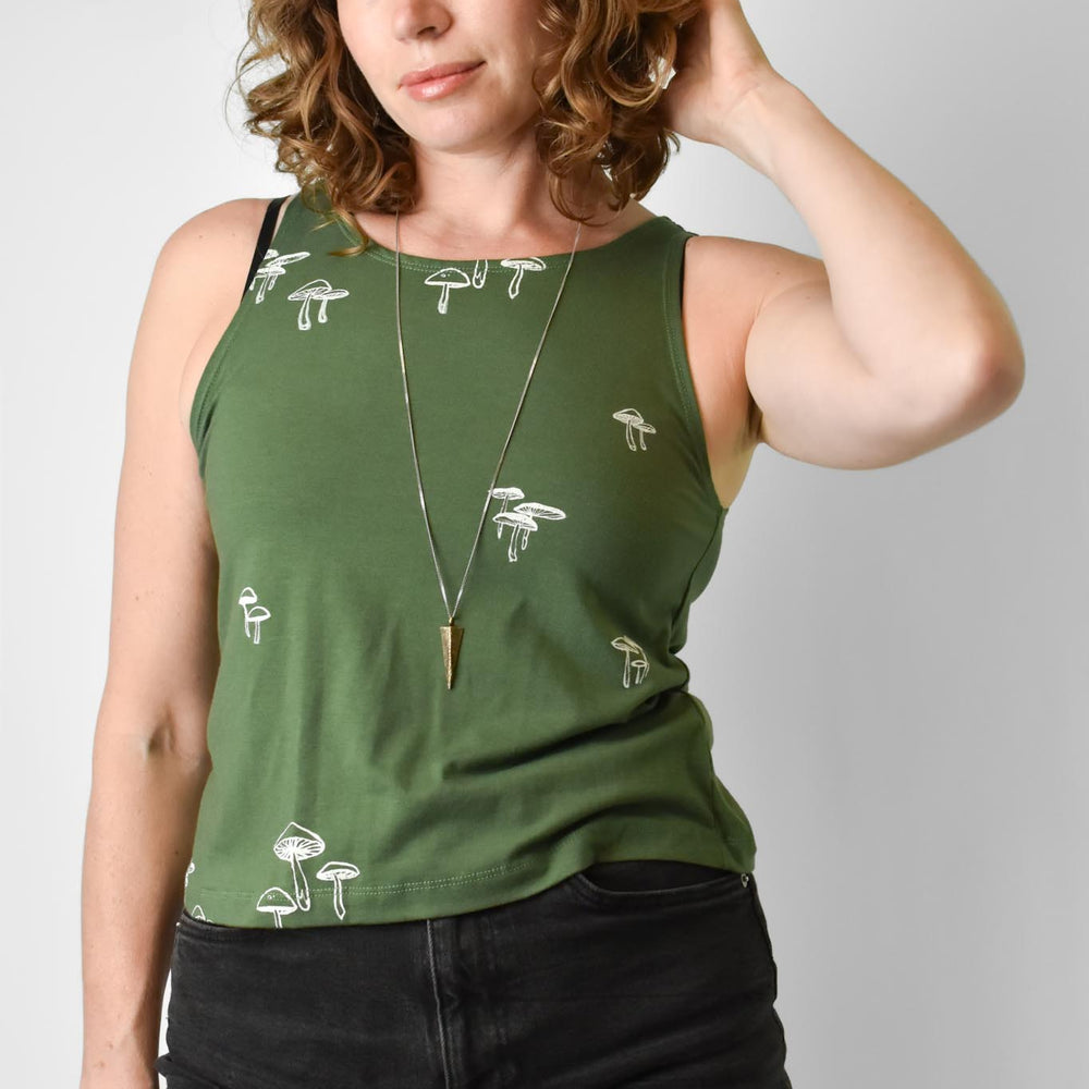 High Neck Shorty Tank - Moss Mushrooms poison-pear
