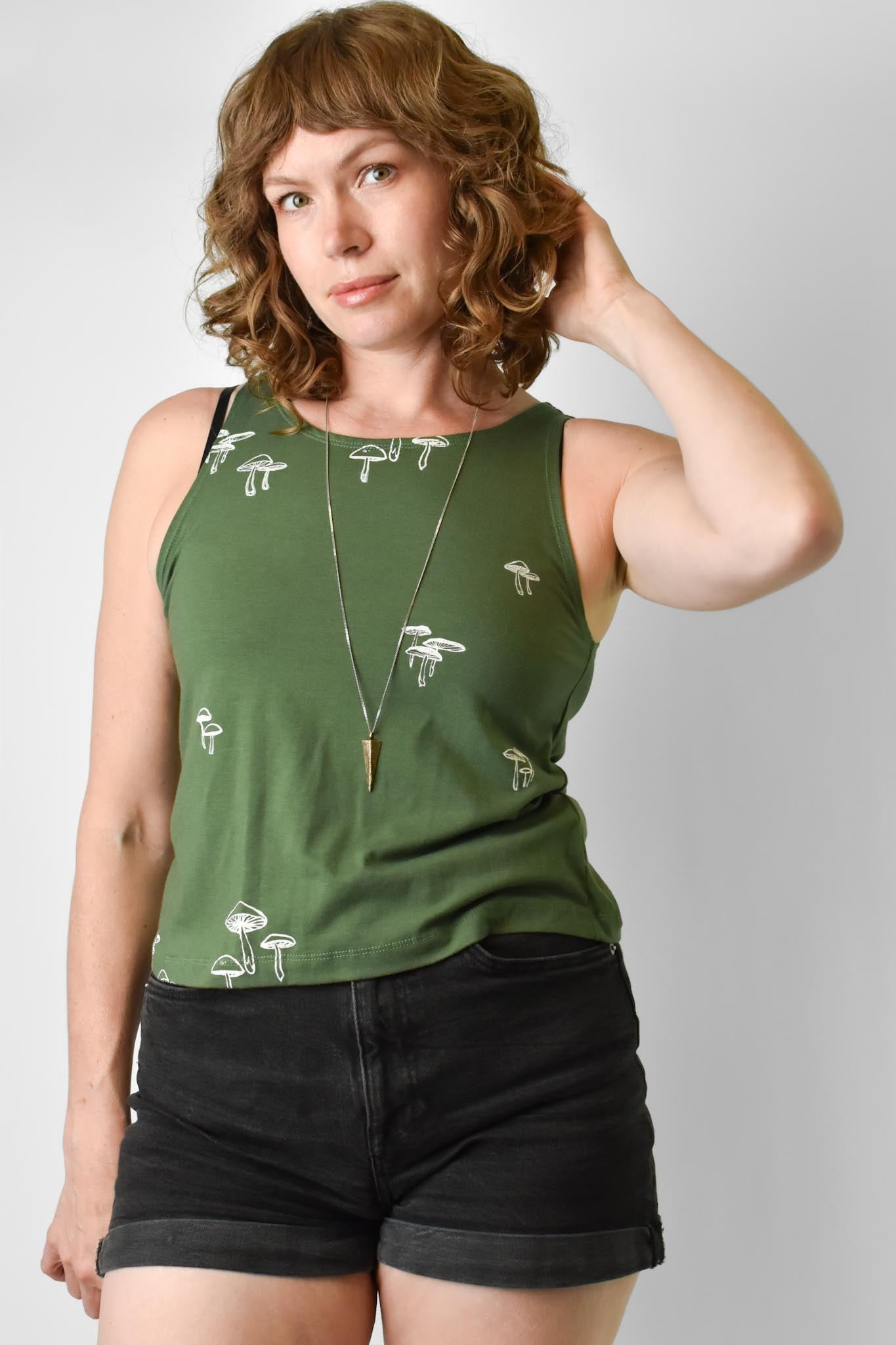 High Neck Shorty Tank - Moss Mushrooms poison-pear
