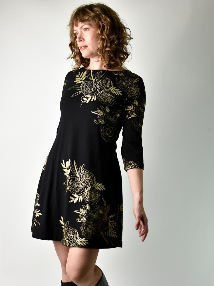 Josee Dress - Gold Floral poison-pear