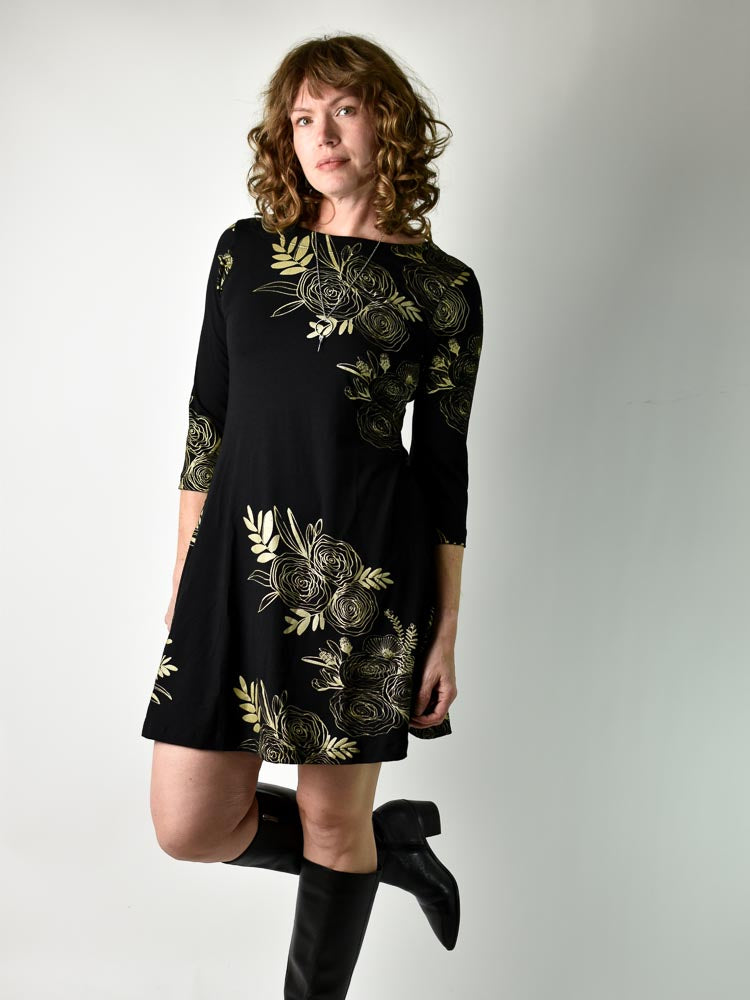 Josee Dress - Gold Floral poison-pear