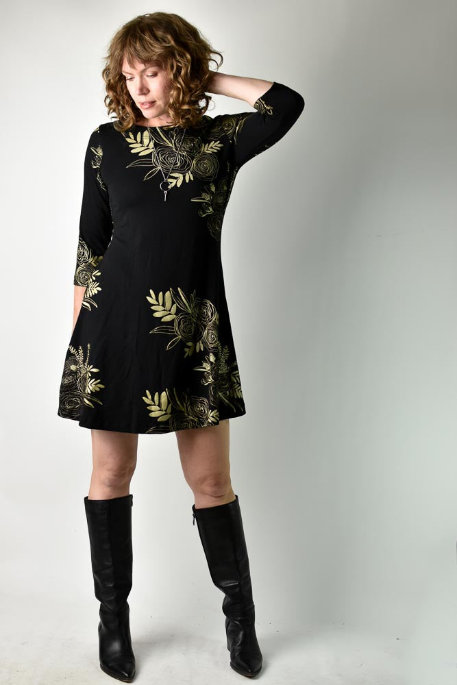 
                  
                    Josee Dress - Gold Floral poison-pear
                  
                