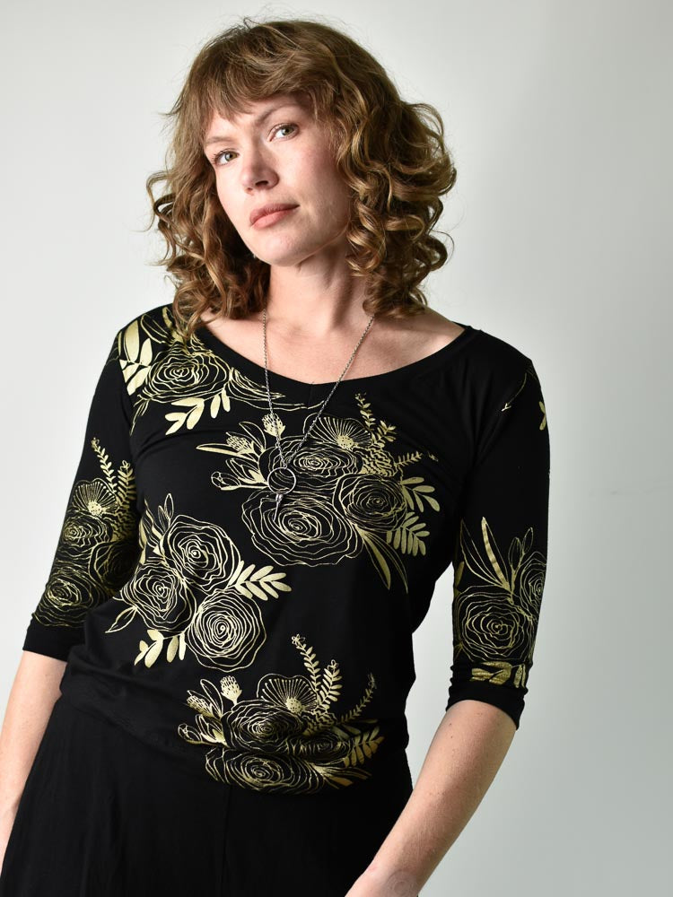 
                  
                    V-neck Top - Gold Floral poison-pear
                  
                