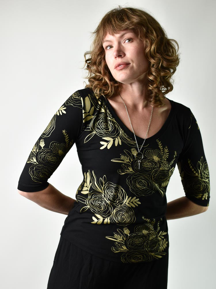 
                  
                    V-neck Top - Gold Floral poison-pear
                  
                