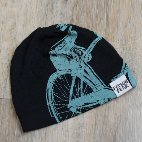 Baby Beanie Hat - Black and Turquoise Bike poison-pear