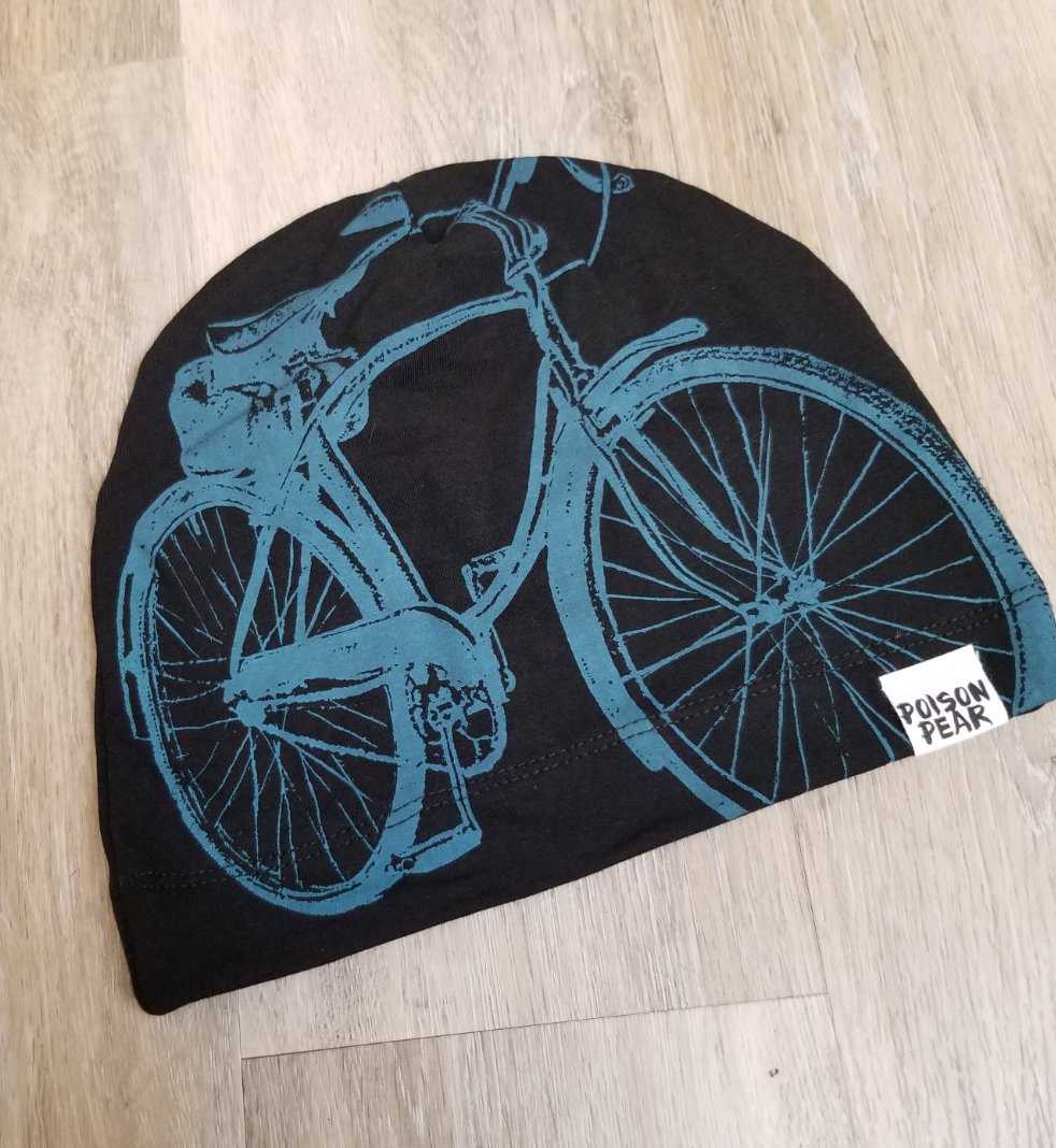 Beanie Hat - Black and Teal Bike poison-pear