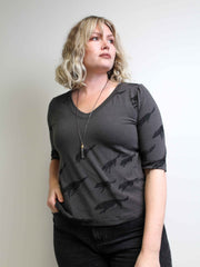V-neck Top - Grey Wolves poison-pear